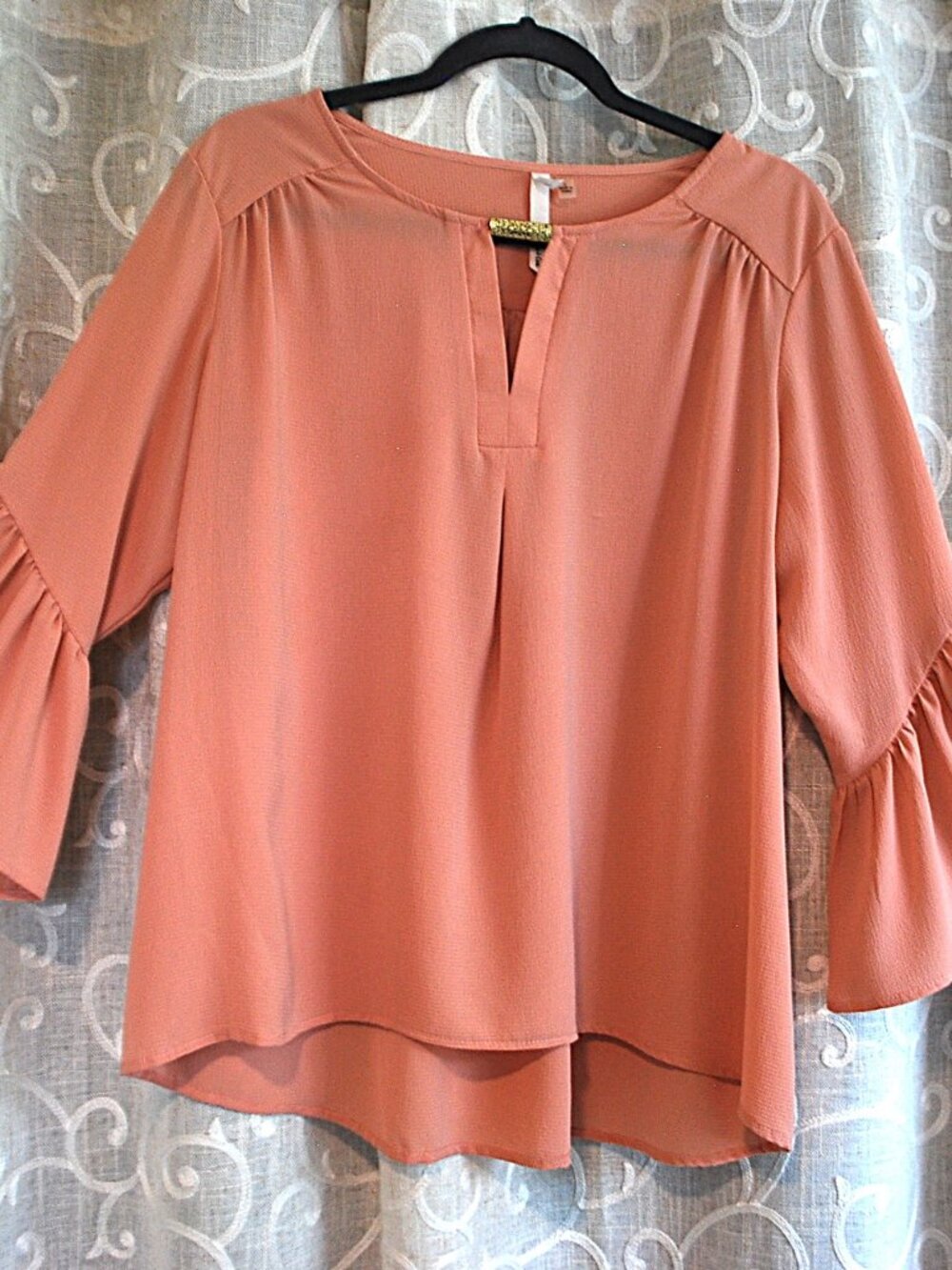 NY Collection Coral Color Bell Sleeve Blouse Size Large